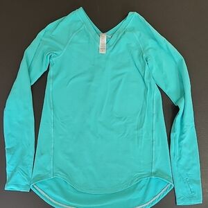 Ivivva Aqua V-Neck Long Sleeve Top size 10 with thumb holes